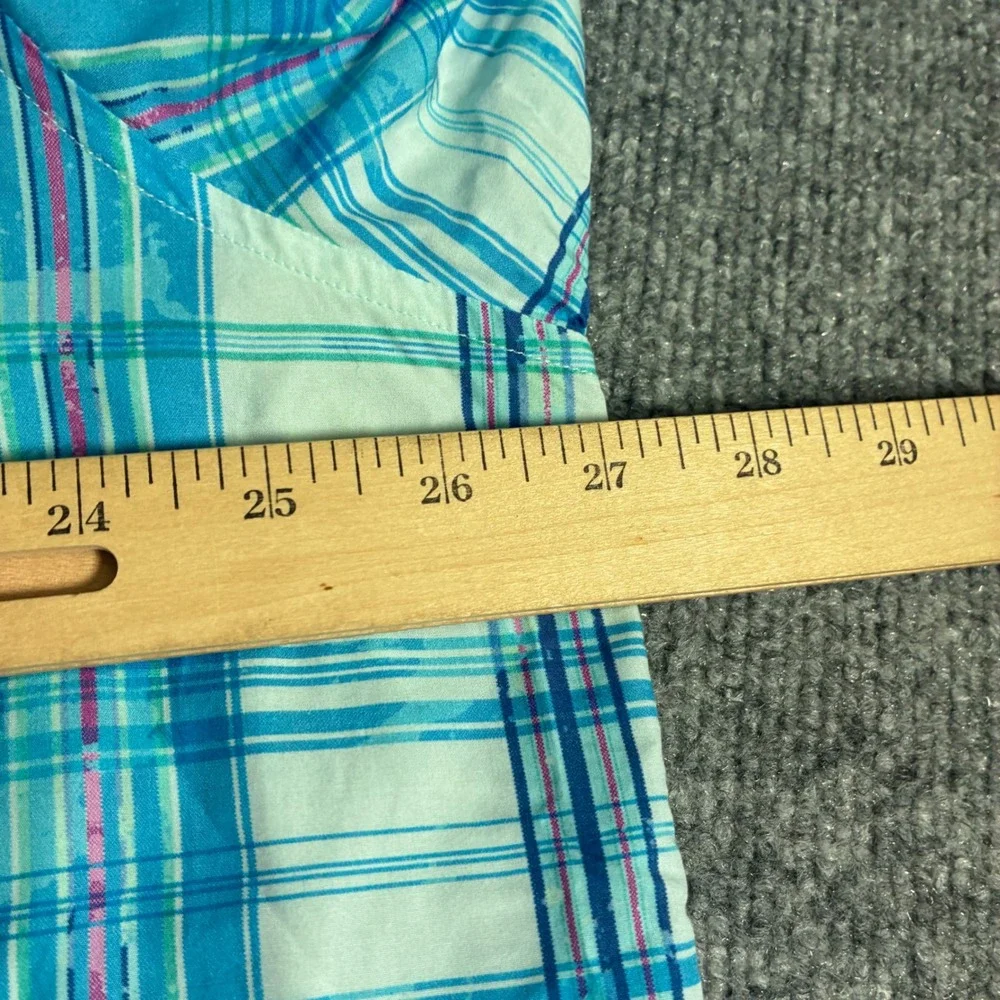 Tommy‎ Bahama Plaid Button Down Mens XXL Turquoise Pima Cotton Excellent Marlin
